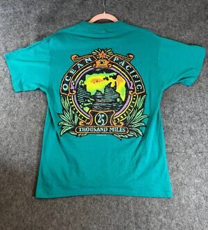 VTG 90s Ocean Pacific OP Shirt Mens Medium Teal Thousand Miles Single Stitch Tee